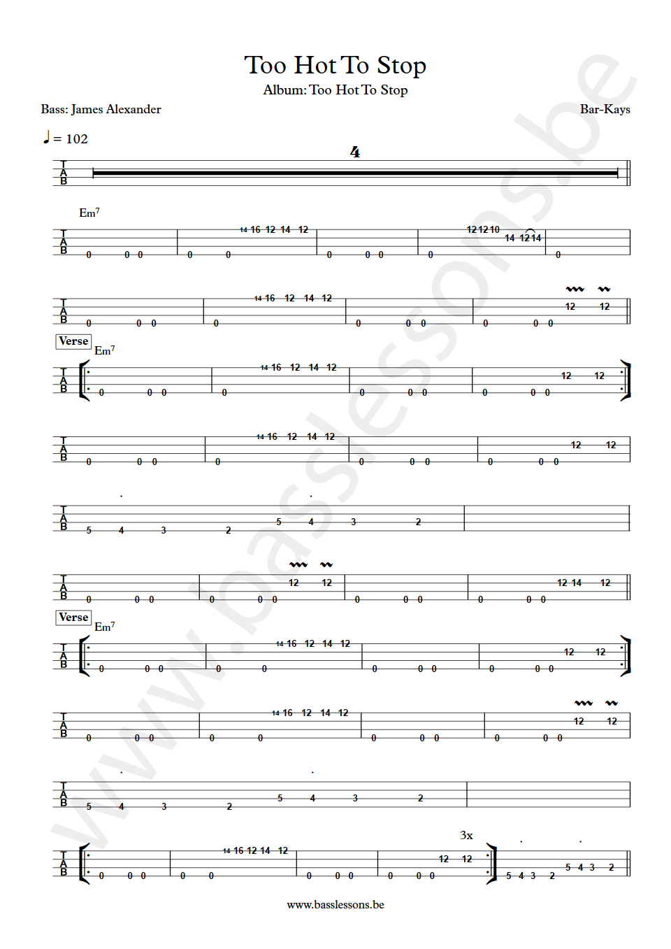 Bar-Kays Too Hot To Stop James Alexander bass tab