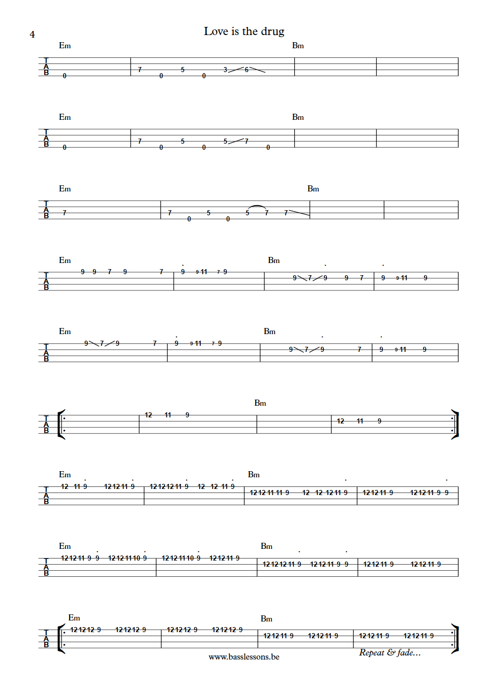 Grace Jones Love is the drug Robbie Shakespeare bass tab part 4