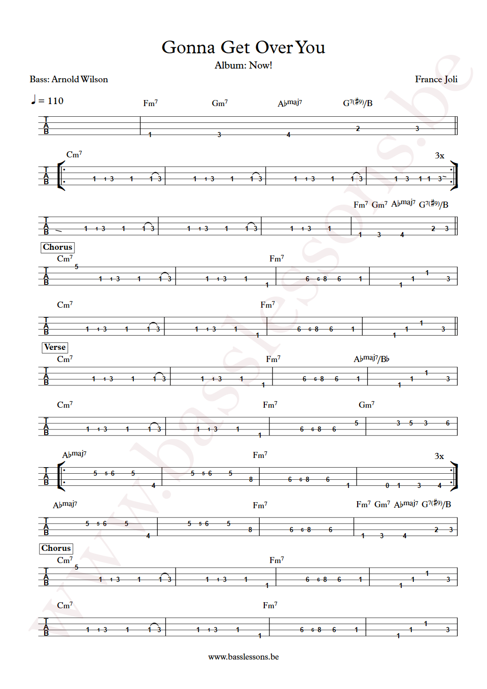 France Joli Gonna Get Over You Arnold Wilson bass tab