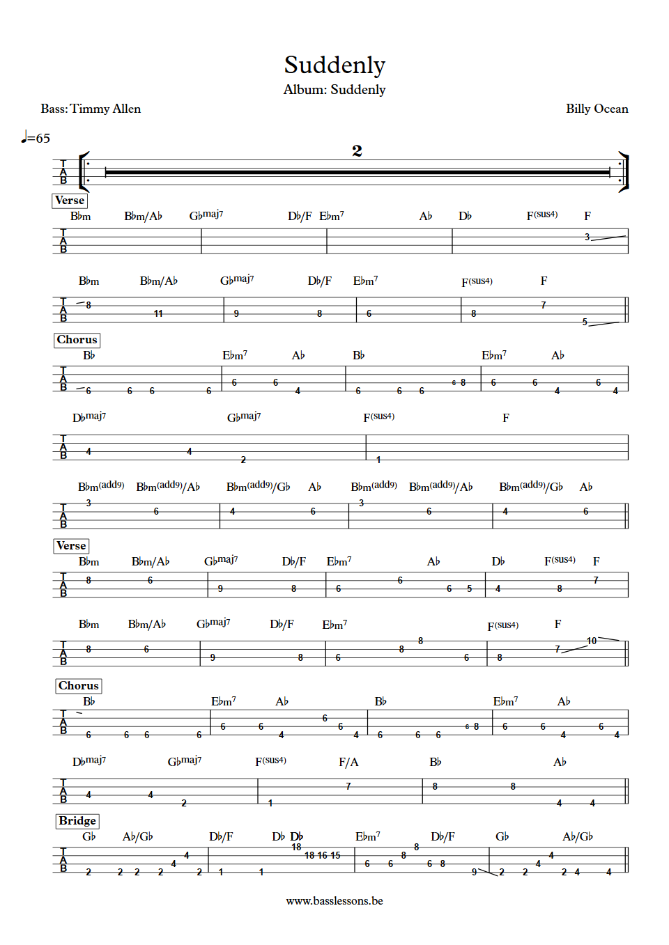 Billy Ocean Suddenly Timmy Allen bass tab