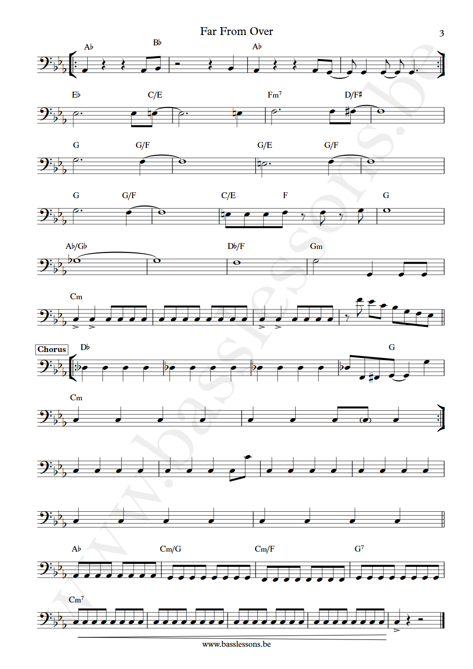 Frank Stallone Far from over bass transcription part 3