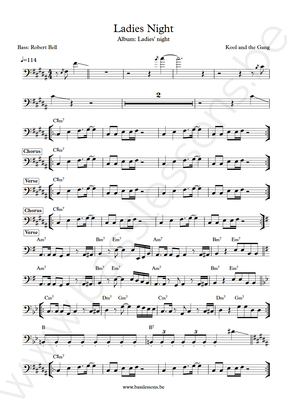 Kool and the gang Ladies night Robert Bell bass transcription