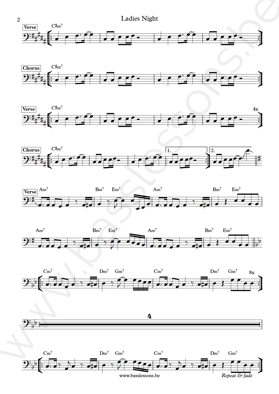 Kool and the gang Ladies night Robert Bell bass transcription part 2