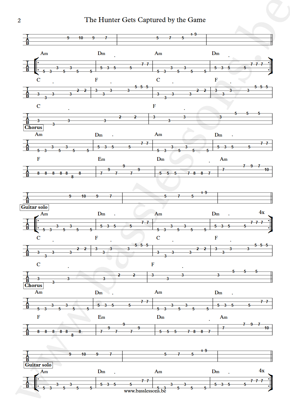 Grace Jones The Hunter Gets Captured Robbie Shakespeare bass tab part 2