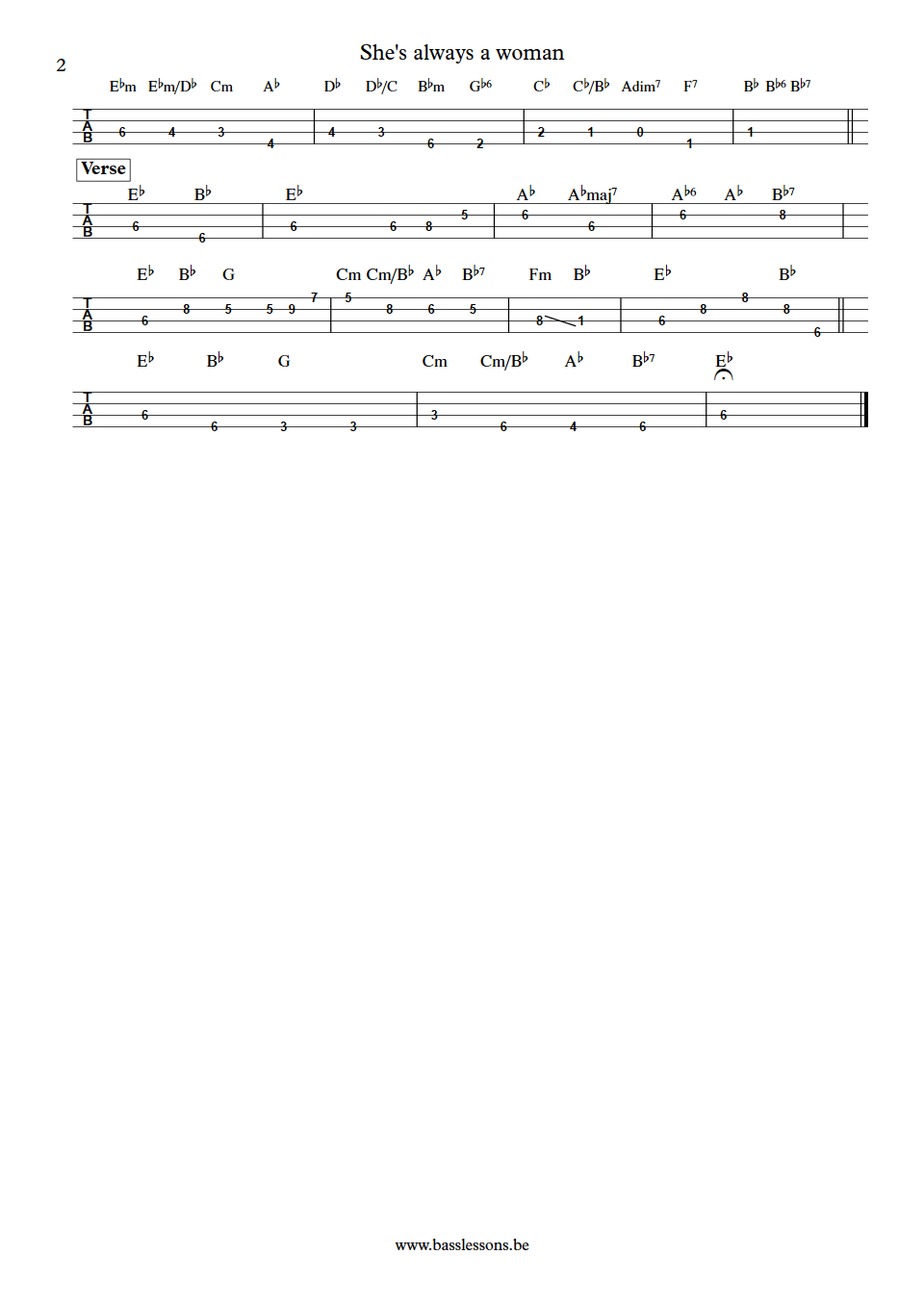 Billy Joel She's Always a Woman Doug Stegmeyer bass tab part 2