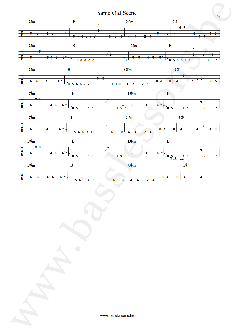 Roxy Music Same Old Scene Alan Spenner bass tab part 3