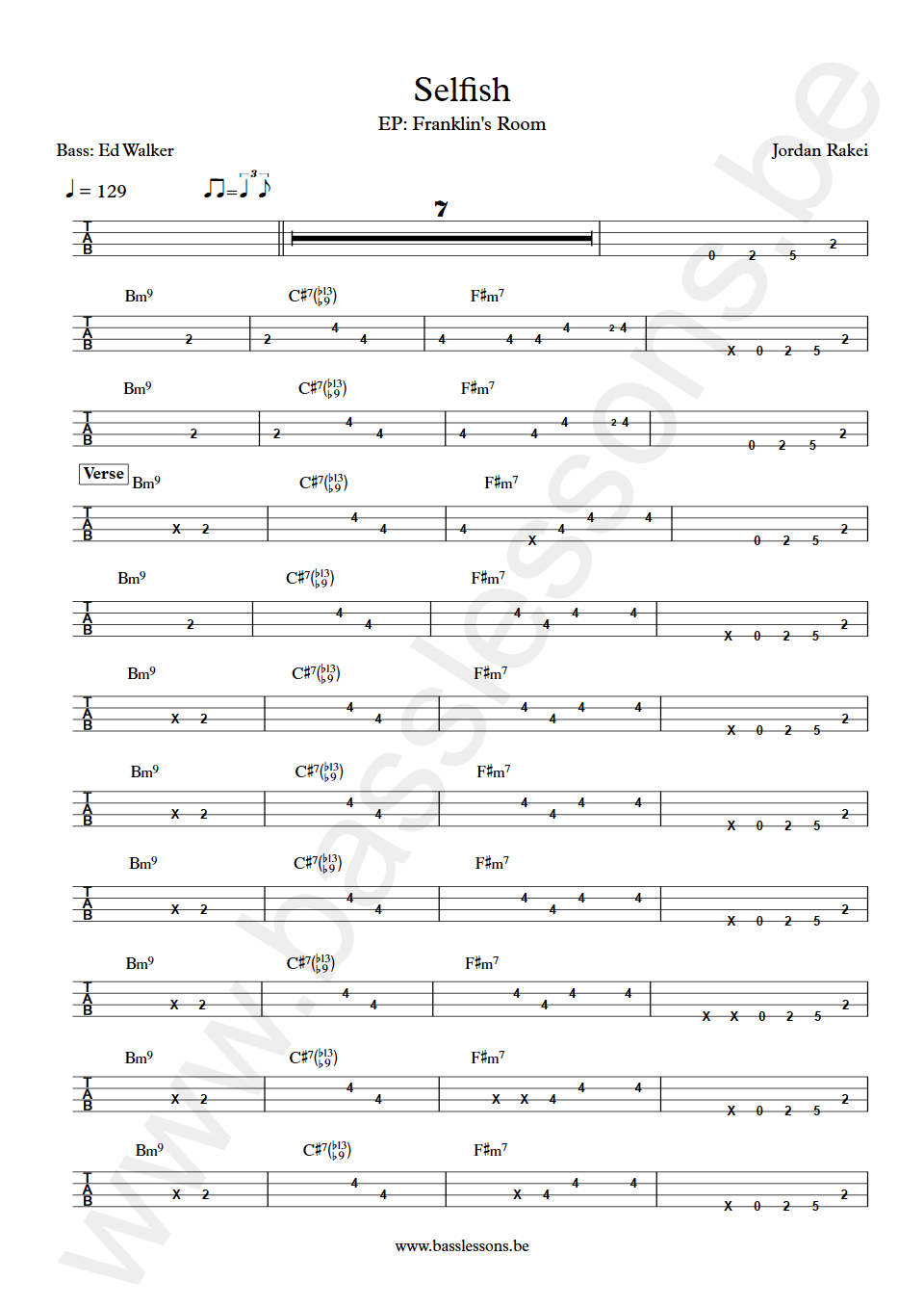 Jordan Rakei Selfish Ed Walker bass tab
