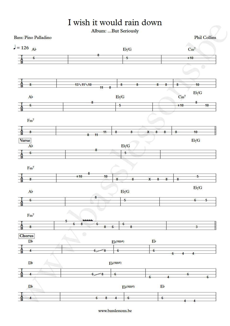 Phil Collins I Wish It Would Rain Down Pino Palladino bass tab