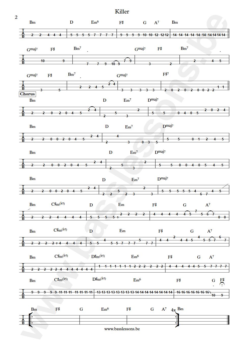 The Hoosiers Killer Tony Byrne bass tab part 2