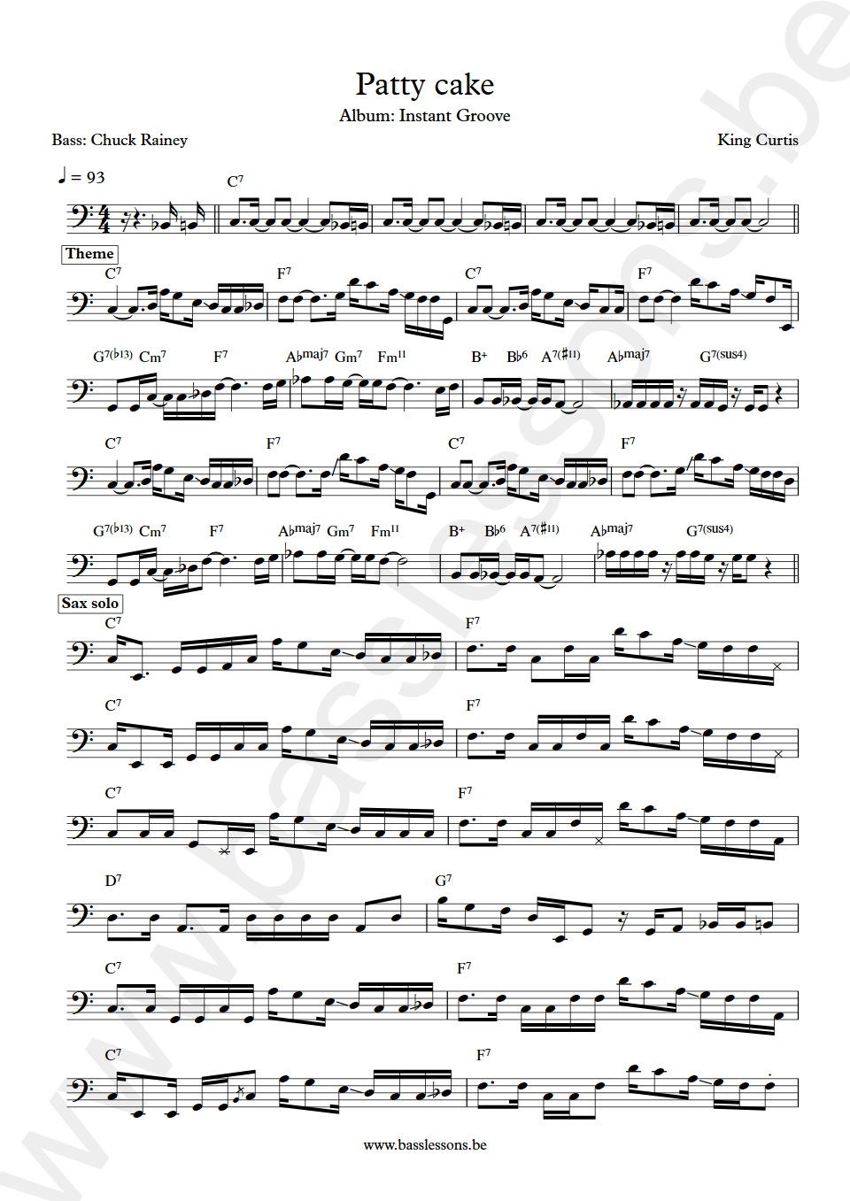 King Curtis Patty Cake Chuck Rainey bass transcription