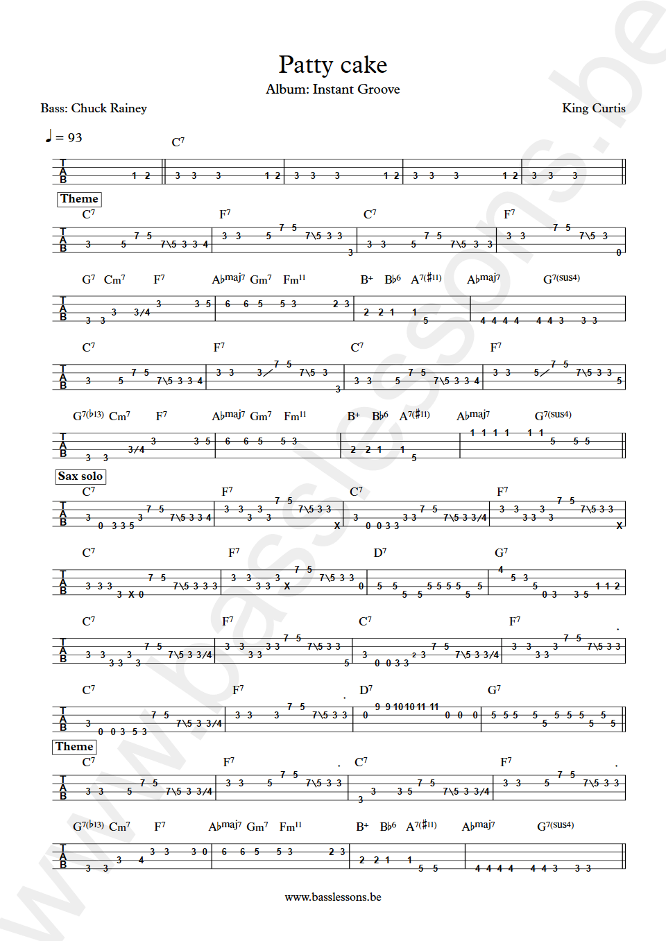 King Curtis Patty Cake Chuck Rainey bass tab