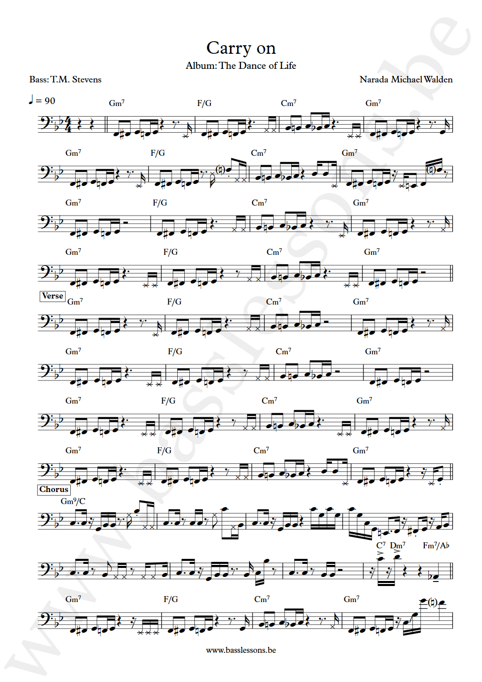 Narada Michael Walden Carry on T.M. Stevens bass transcription