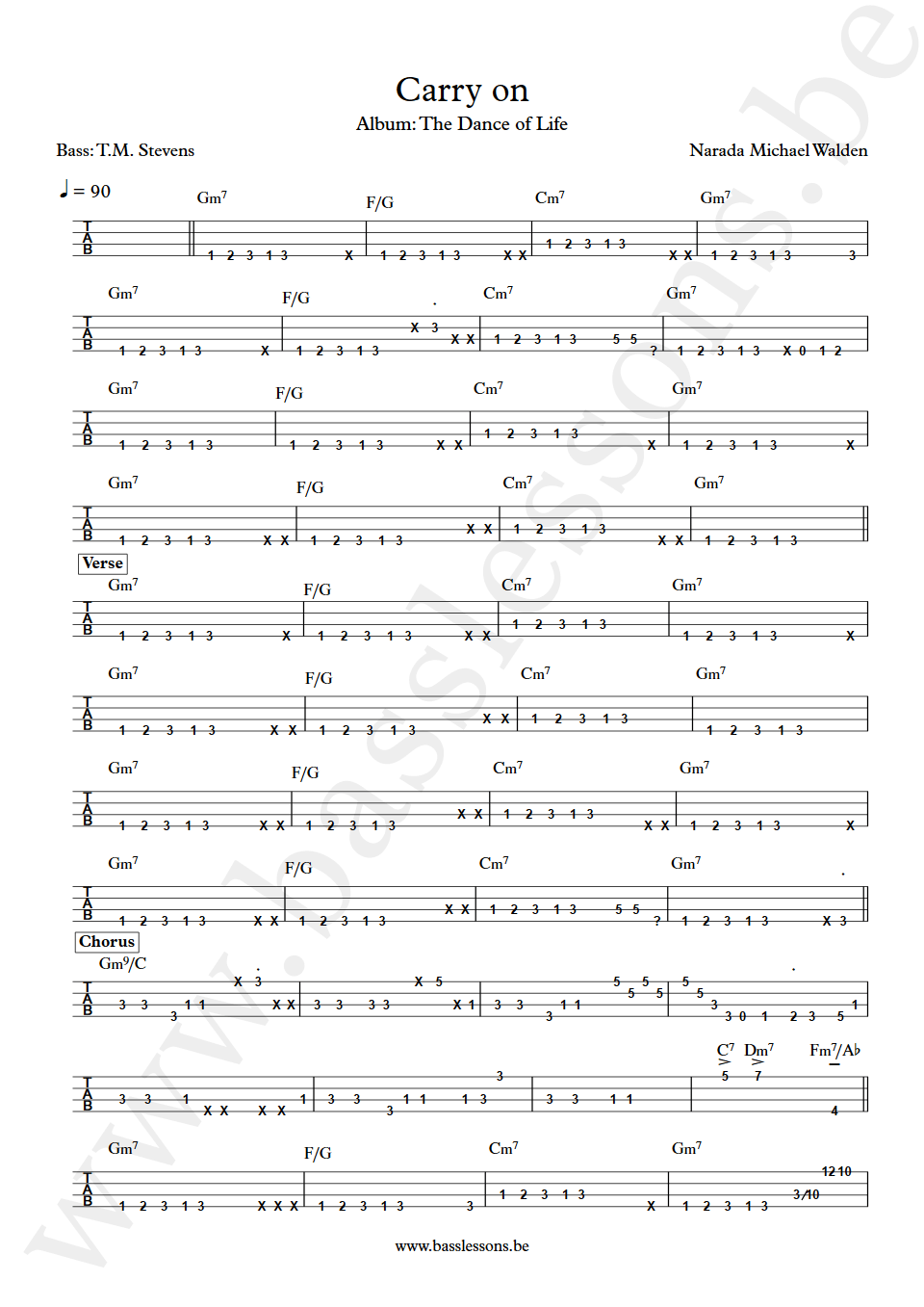 Narada Michael Walden Carry on T.M. Stevens bass tab