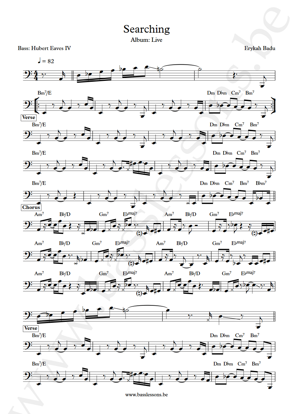 Erykah Badu Searching Hubert Eaves IV bass transcription