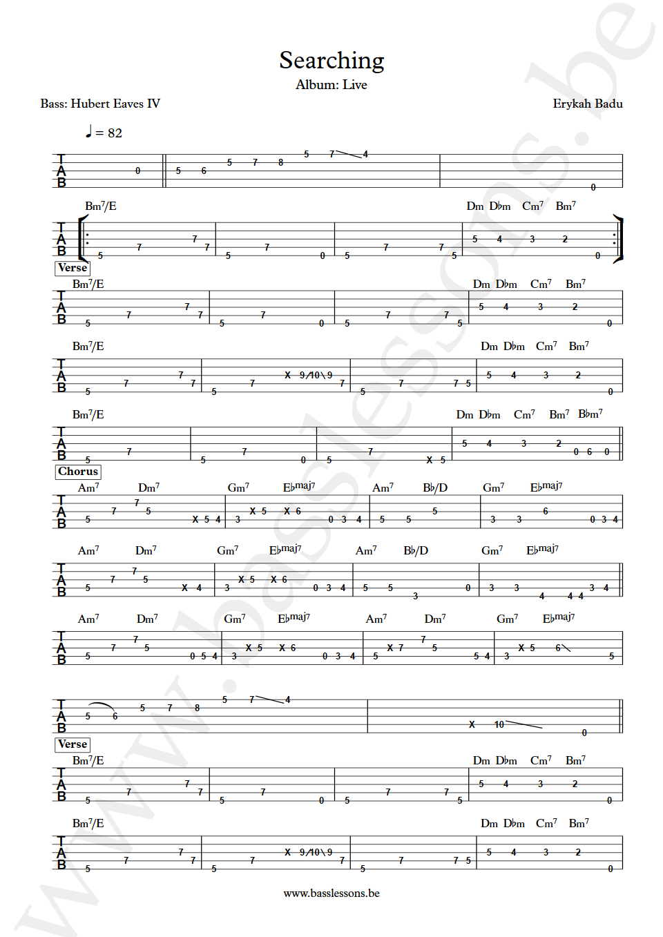 Erykah Badu Searching Hubert Eaves IV bass tab