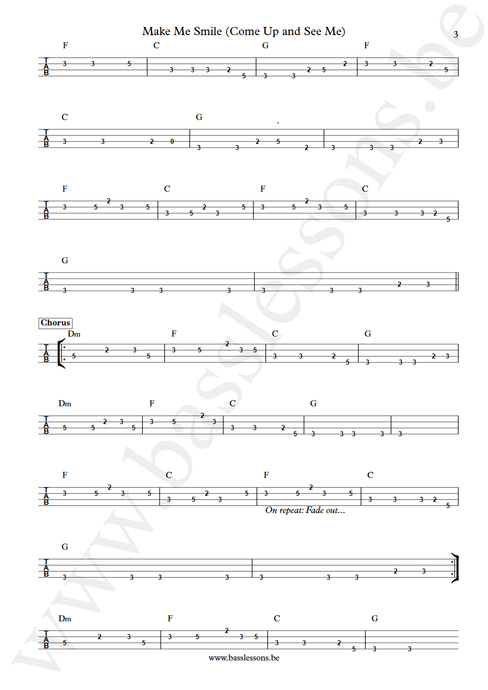Cockney Rebel Make Me Smile George Ford bass tab part 3