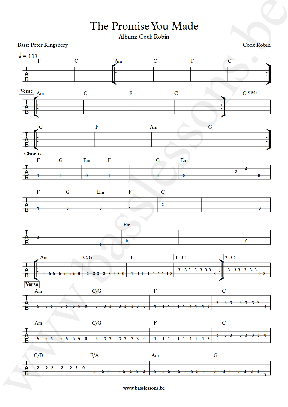 Cock Robin The Promise You Made Peter Kingsbery bass tab