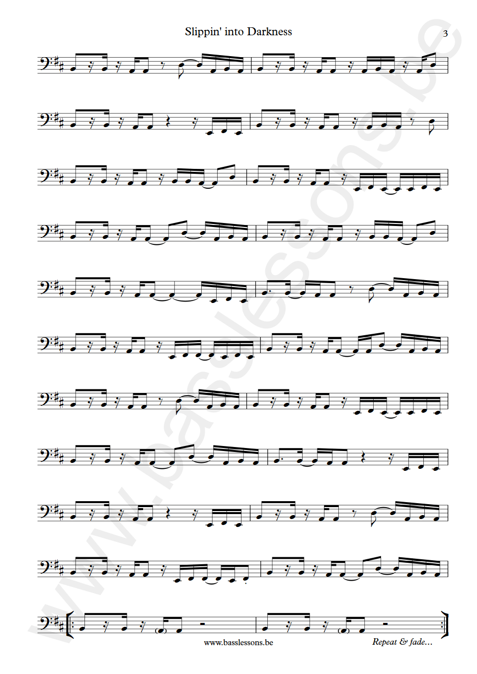 War Slipping into Darkness B.B. Dickerson bass transcription part 3