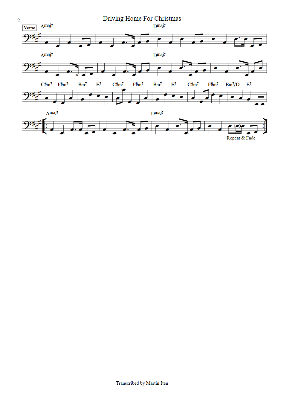 Chris Rea Driving Home for Christmas bass transcription part 2