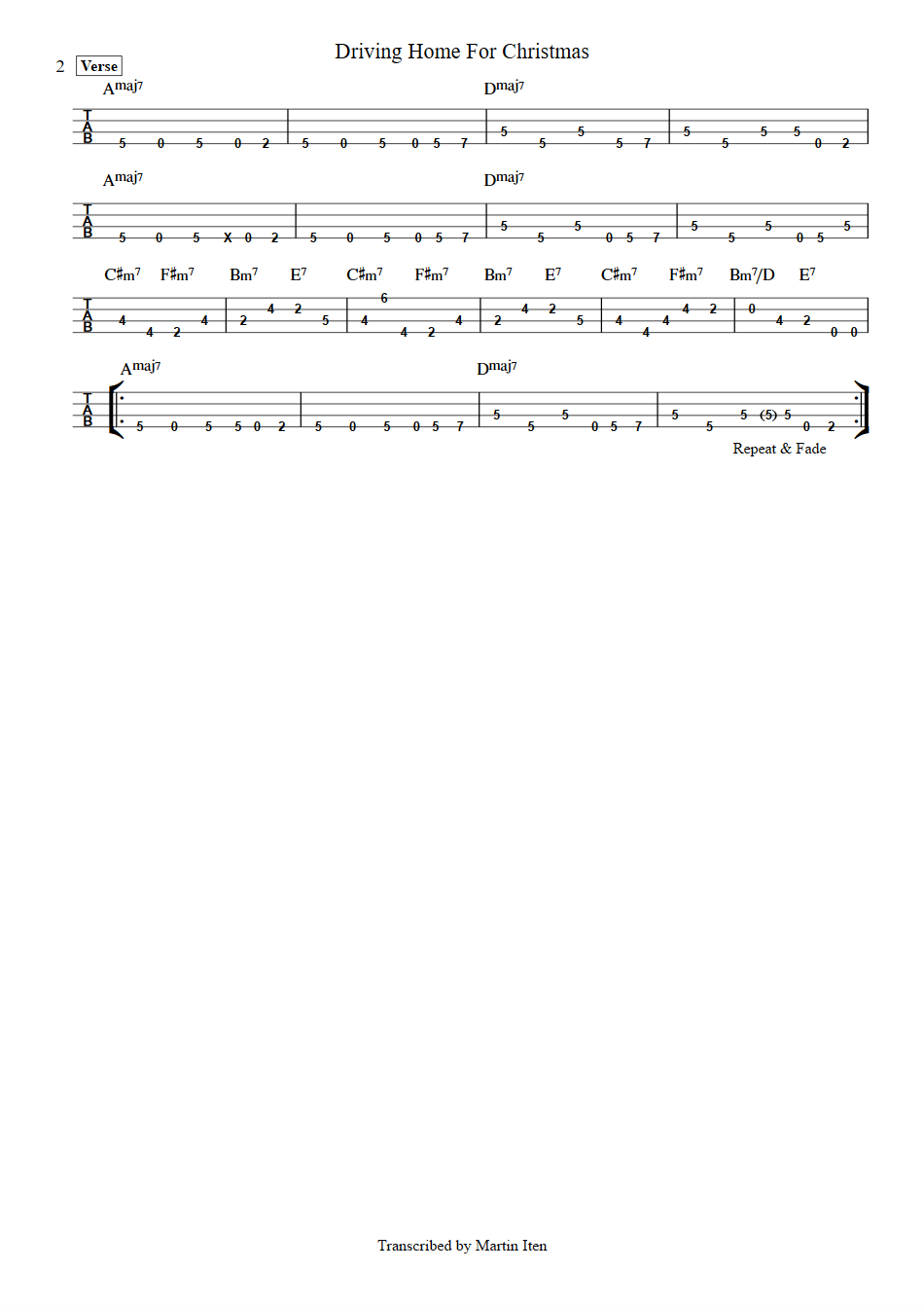 Chris Rea Driving Home for Christmas bass tab part 2