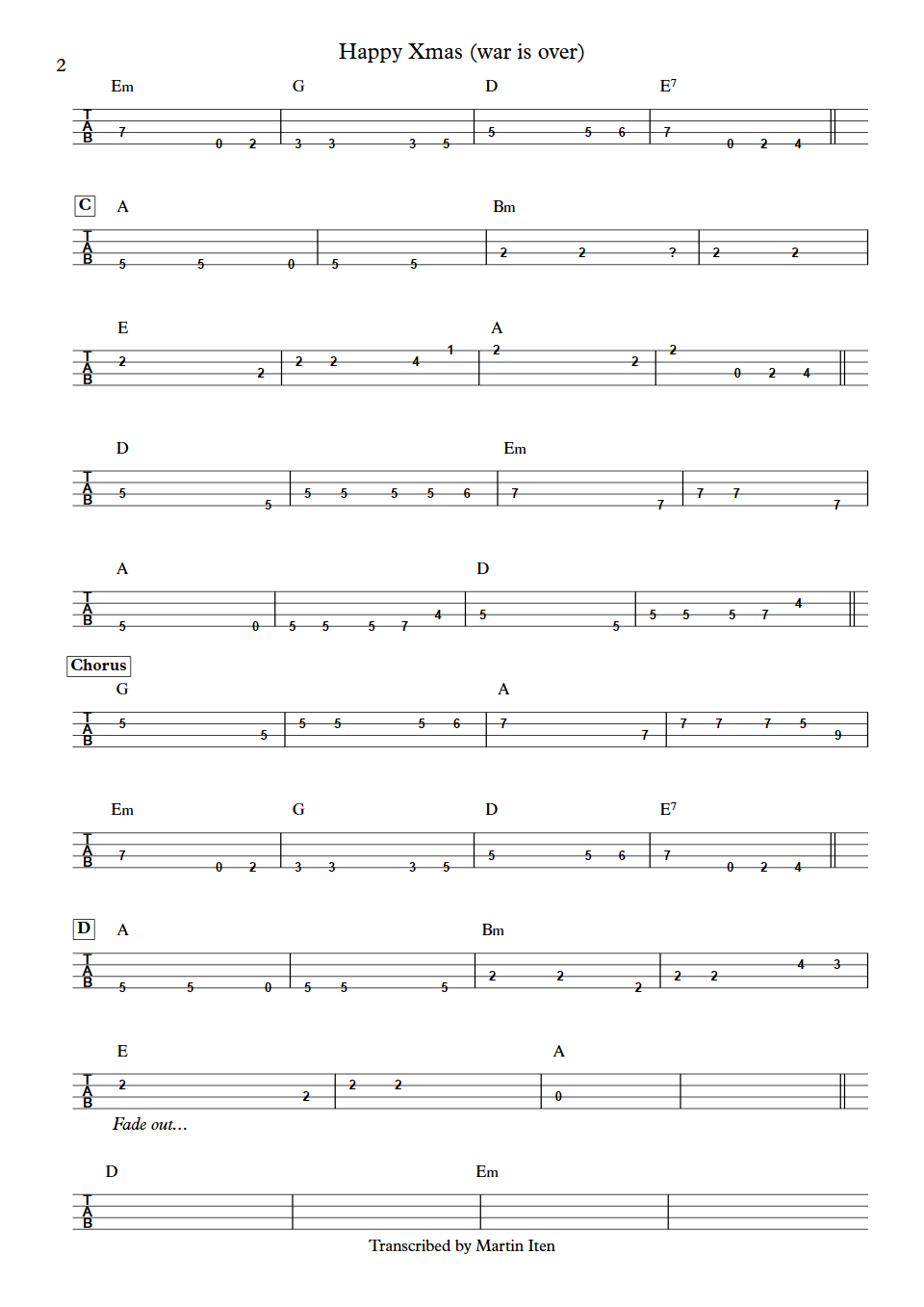 John Lennon Happy Xmas (War Is Over) bass tab part 2