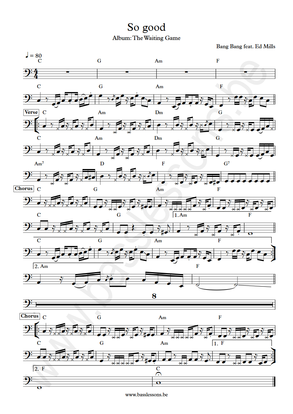 Bang Bang feat. Ed Mills So Good bass transcription