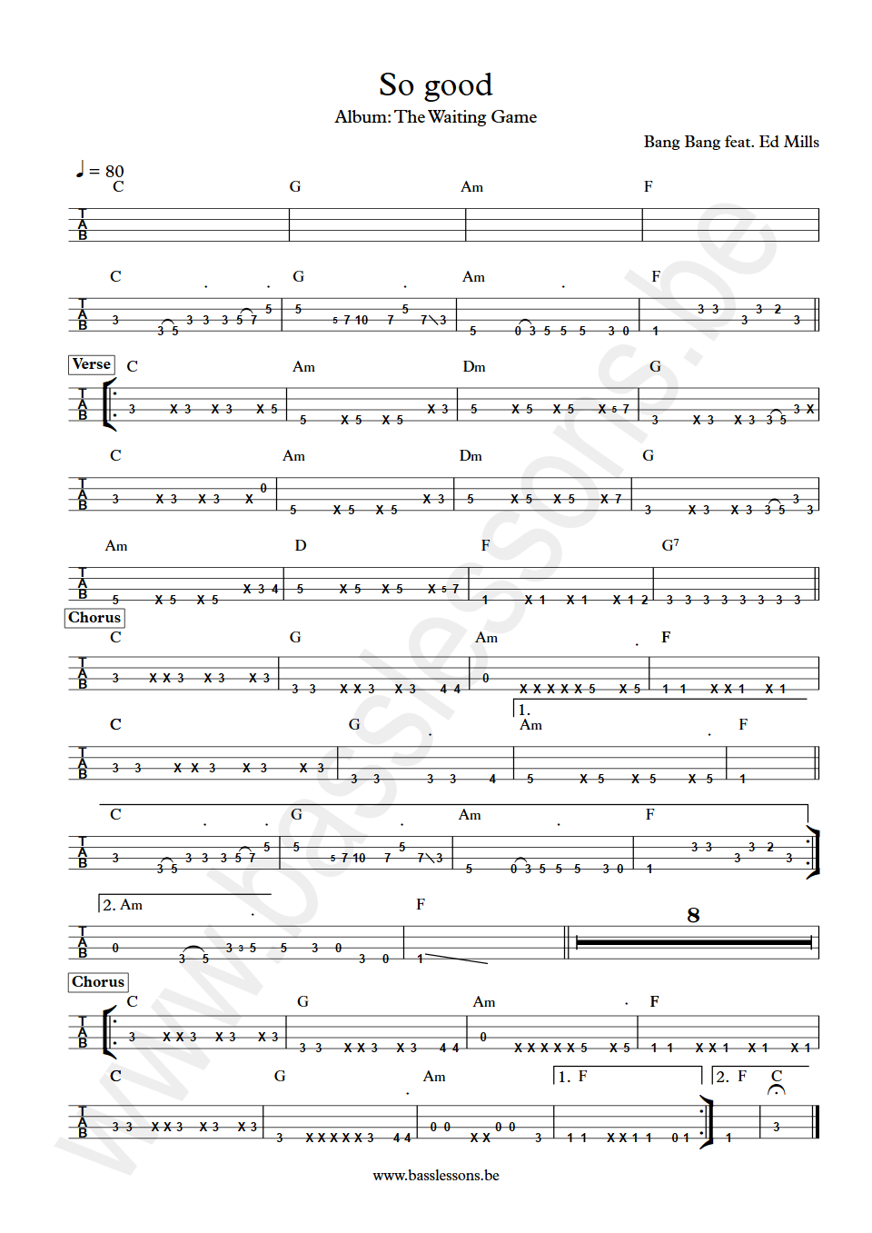 Bang Bang feat. Ed Mills So Good bass tab