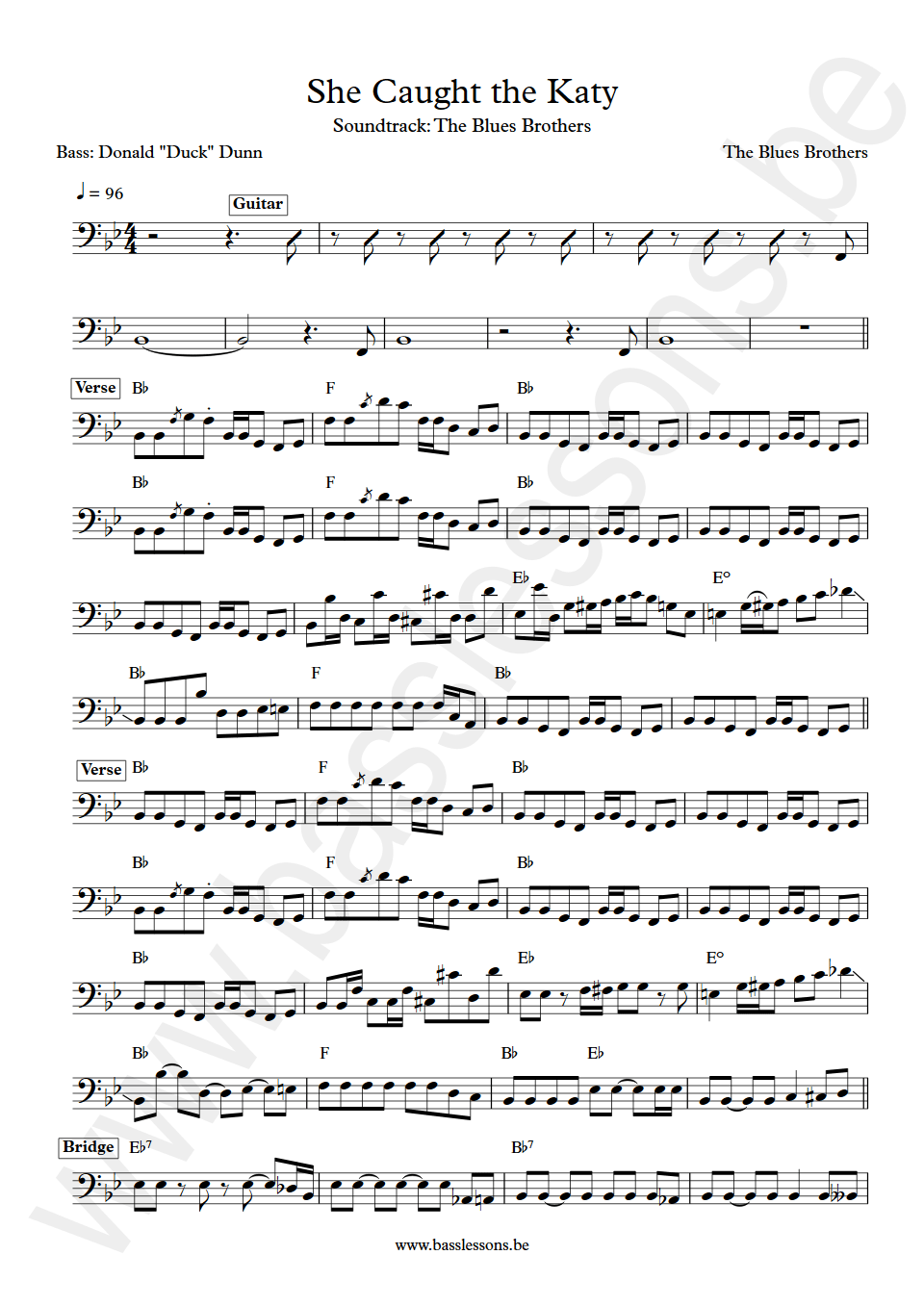 The Blues Brothers She Caught the Katy Donald Duck Dunn bass transcription