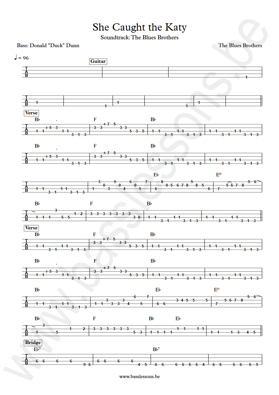 The Blues Brothers She Caught the Katy Donald Duck Dunn bass tab