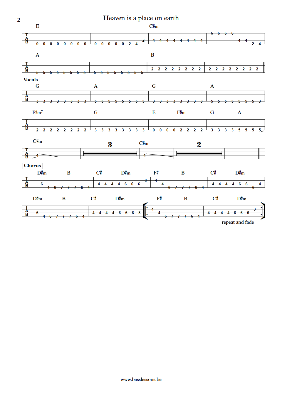 Belinda Carlisle Heaven is a place on earth John Pierce bass tab part 2