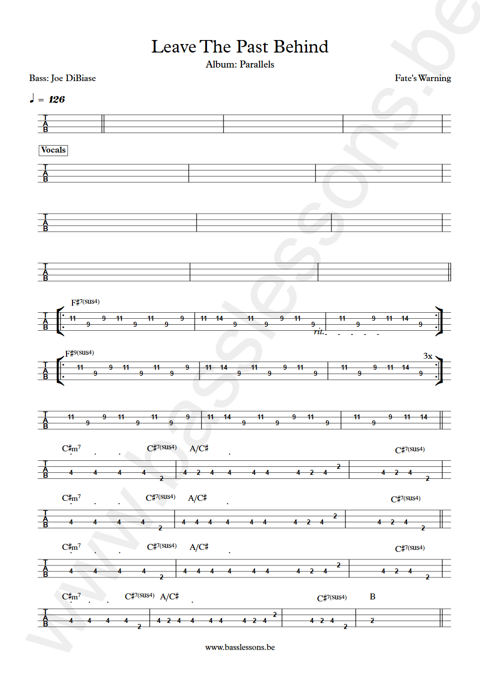 Fates Warning Leave The Past Behind  Joe DiBiase bass tab