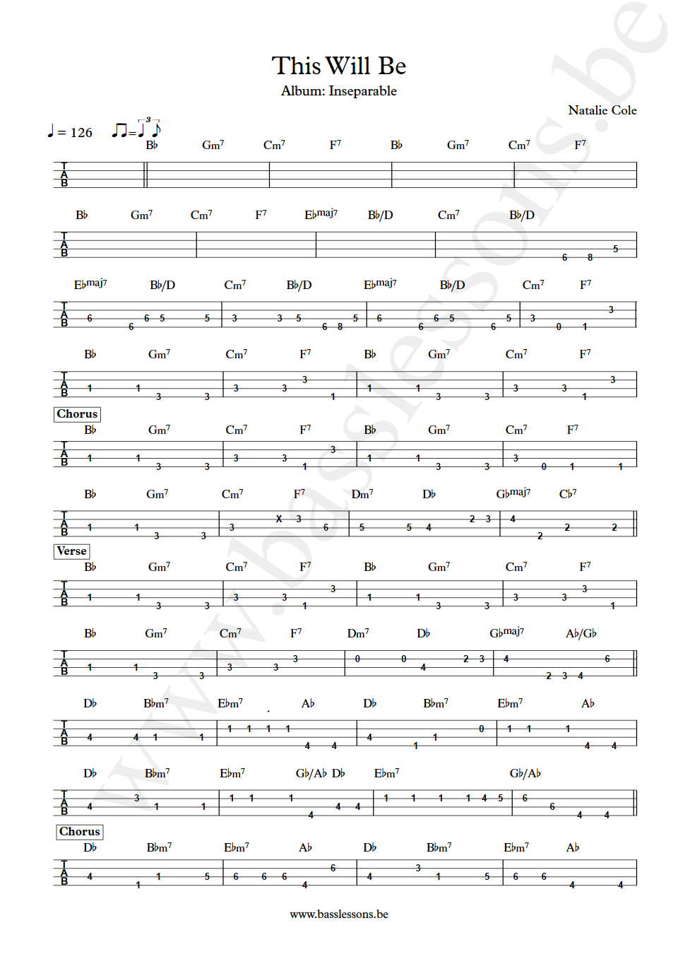 Natalie Cole This Will Be bass tab