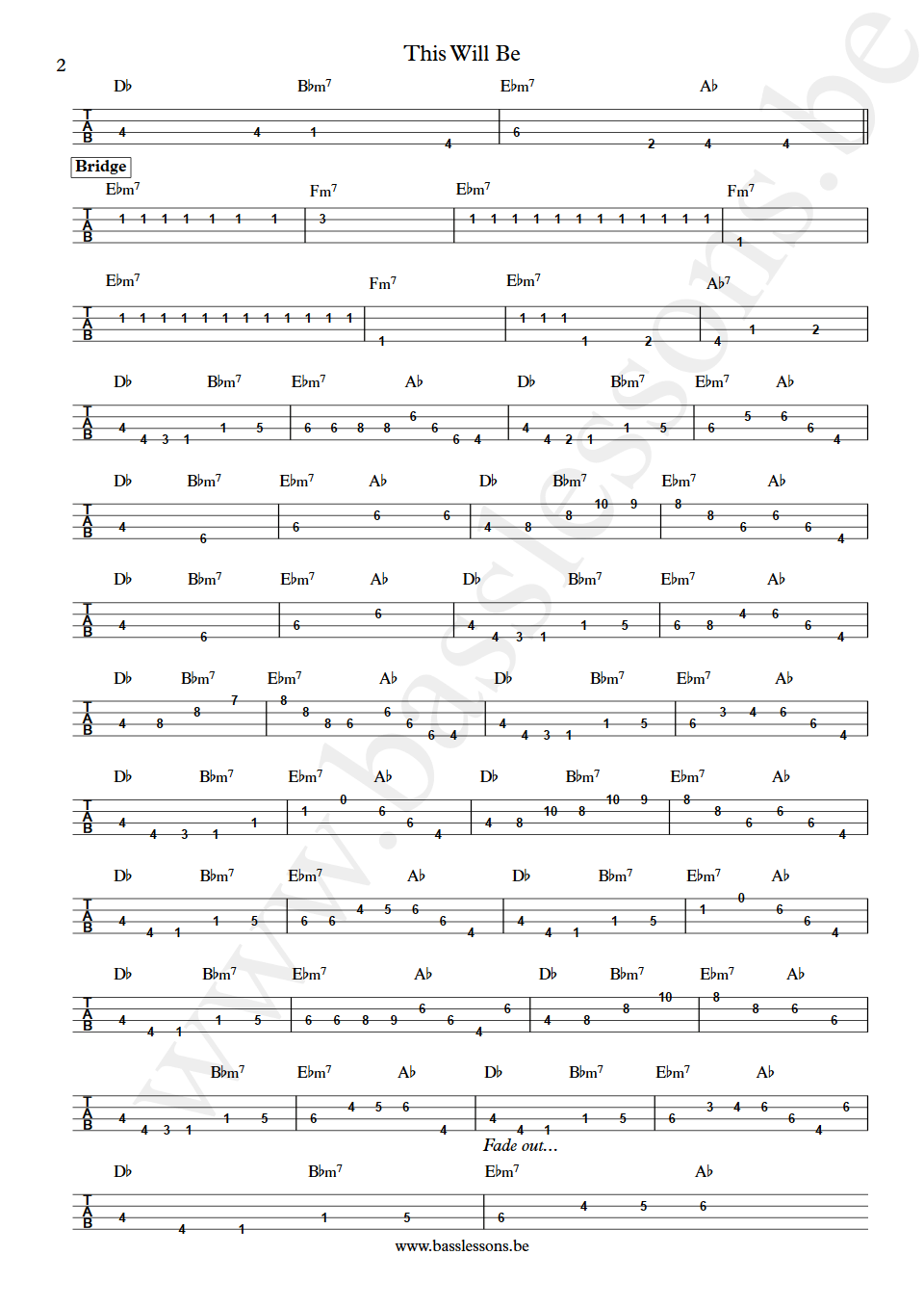 Natalie Cole This Will Be bass tab part 2