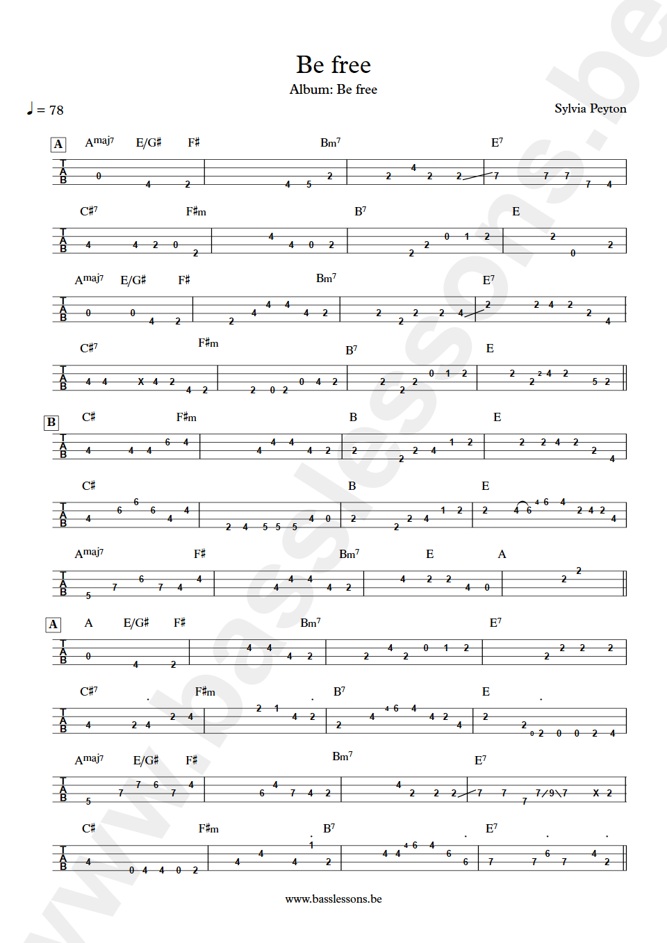 Sylvia Peyton be free bass tab