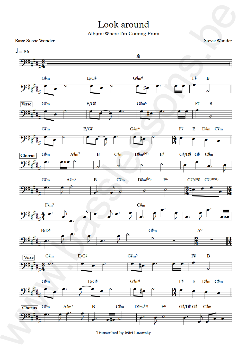 Stevie Wonder Look Around bass transcription