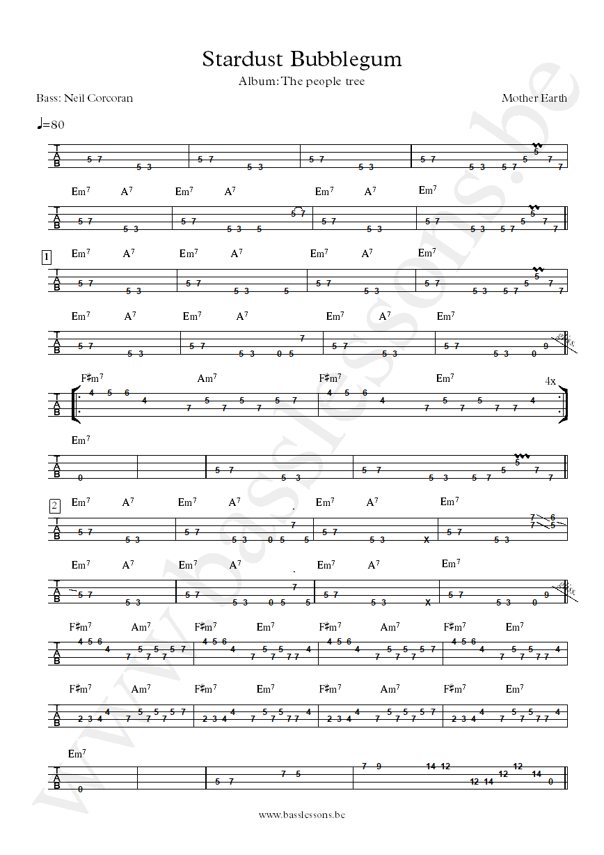 Mother Earth Stardust Bubblegum Neil Corcoran bass tab