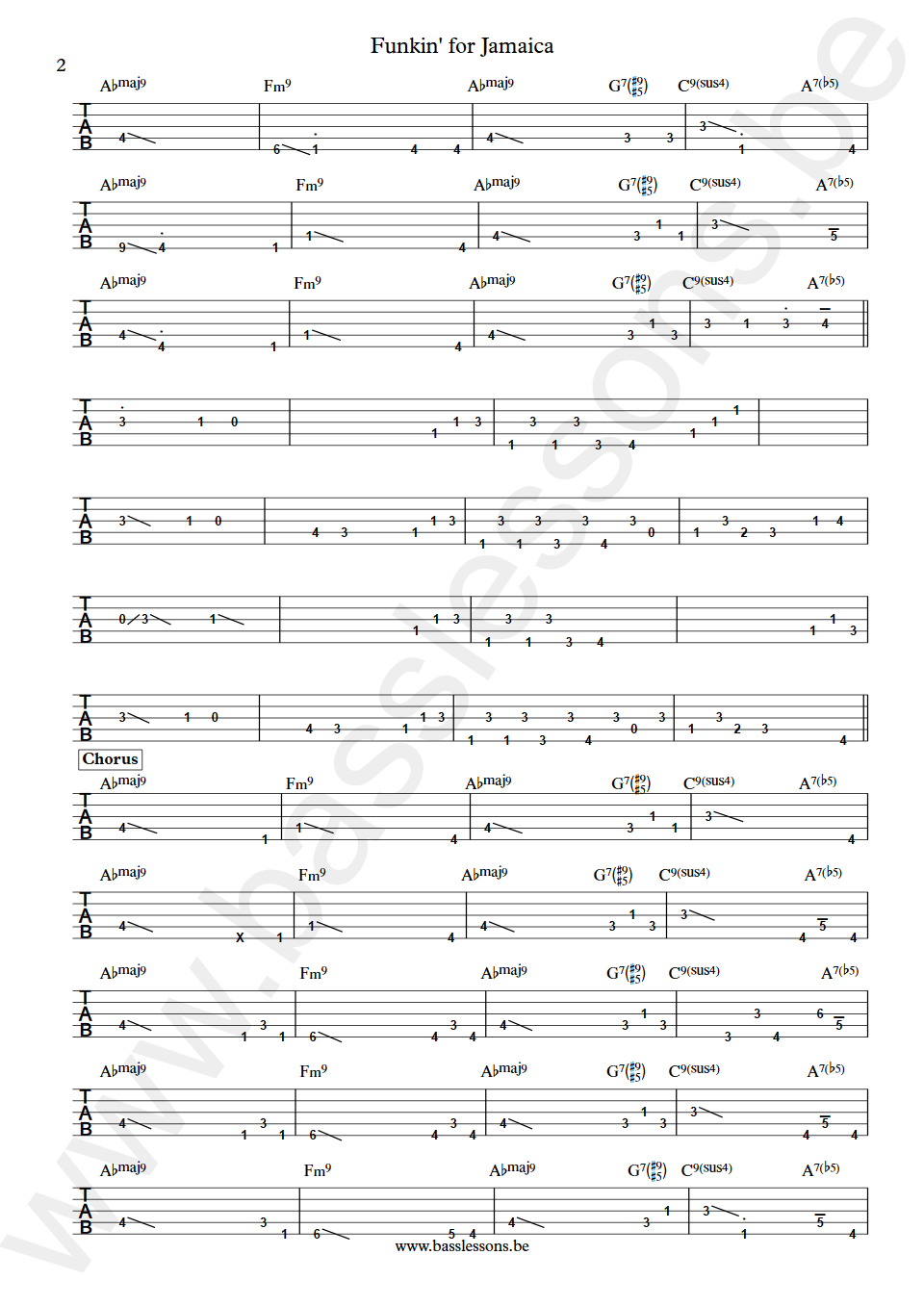 Tom Browne Funkin for Jamaica Marcus Miller bass tab part 2