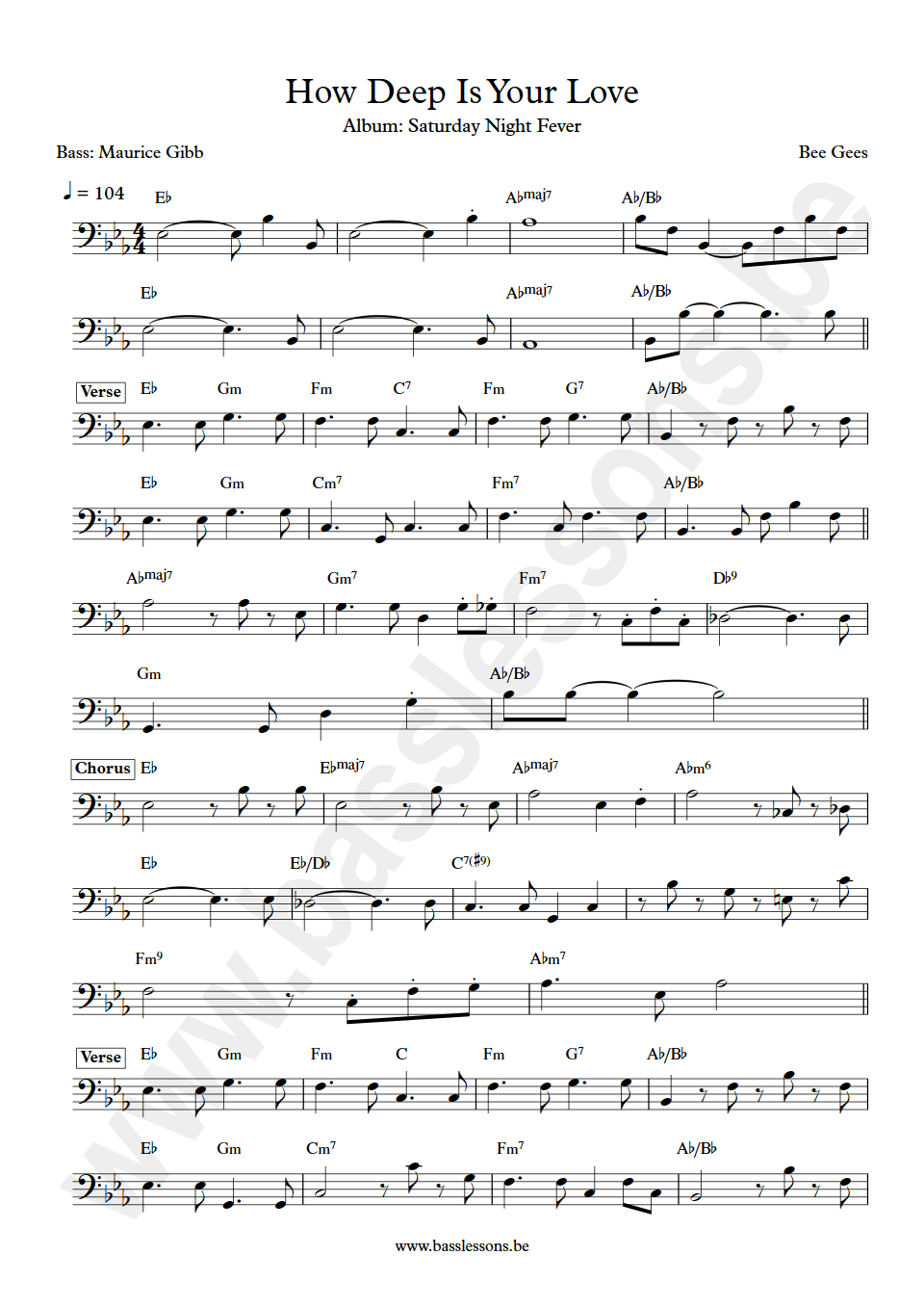 Bee Gees How Deep Is Your Love bass transcription