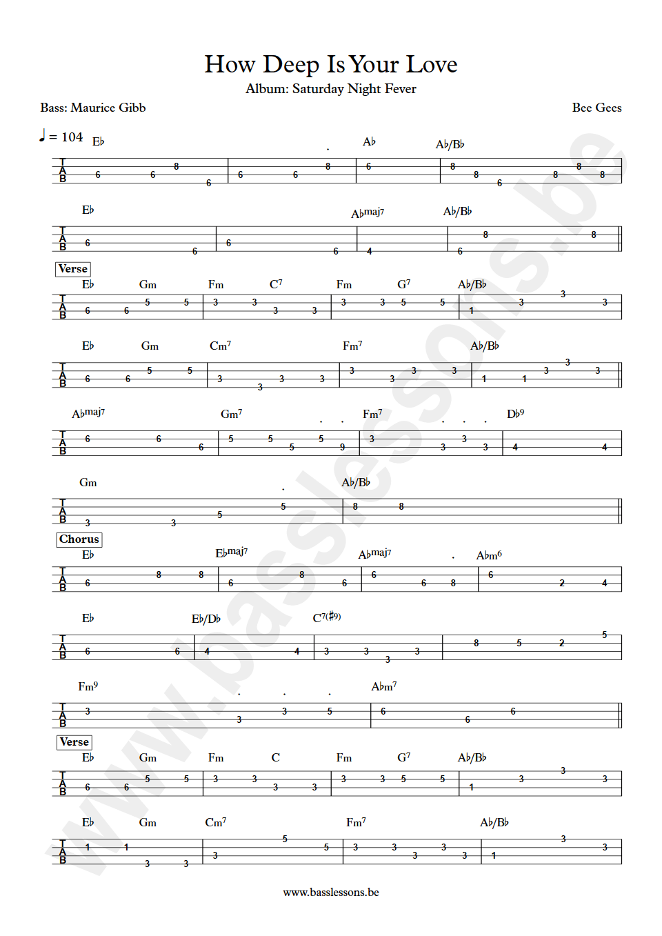 Bee Gees How Deep Is Your Love bass tab
