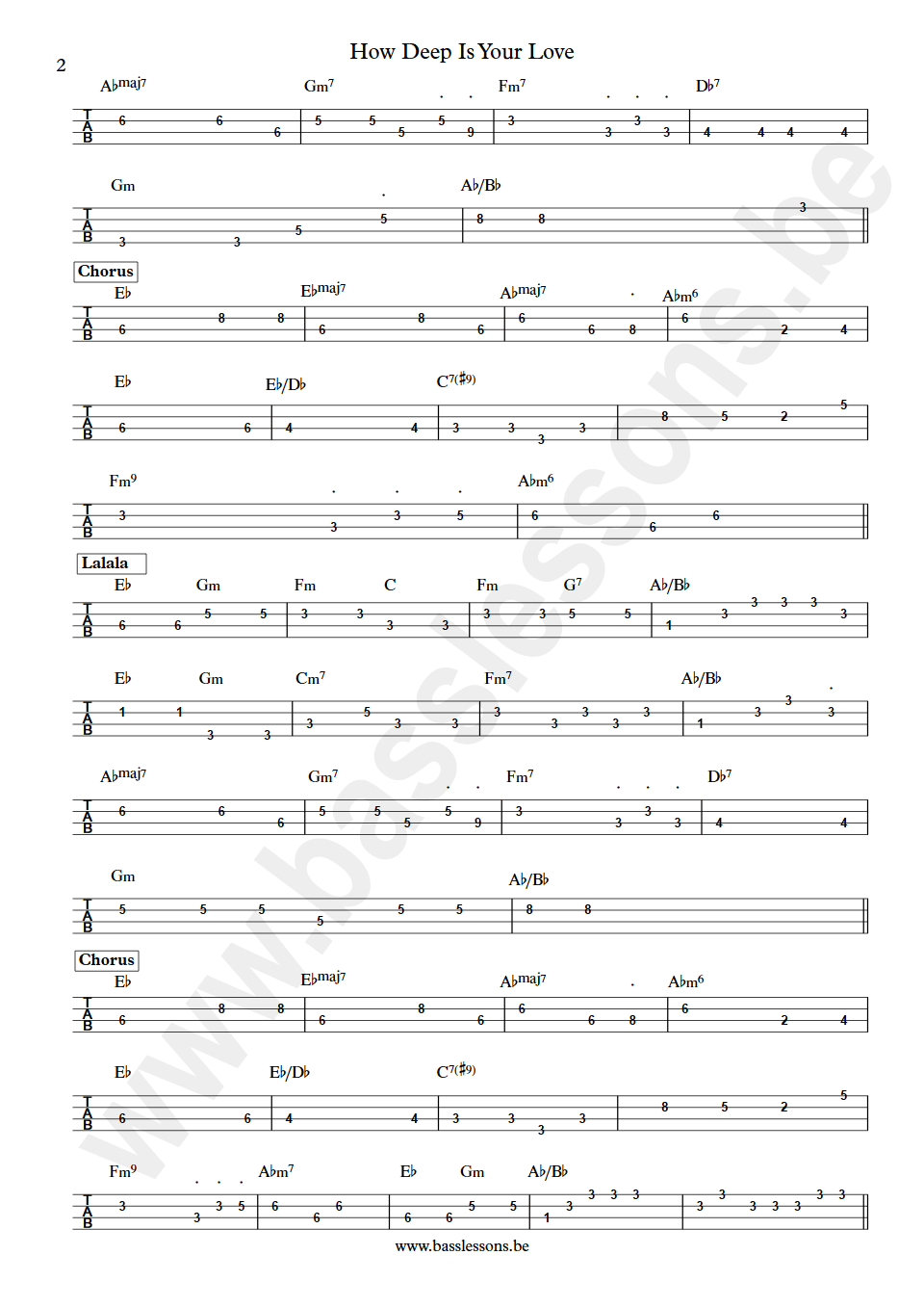 Bee Gees How Deep Is Your Love bass tab part 2