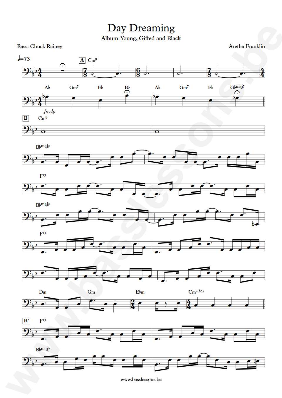 Aretha Franklin Day Dreaming Chuck Rainey bass transcription