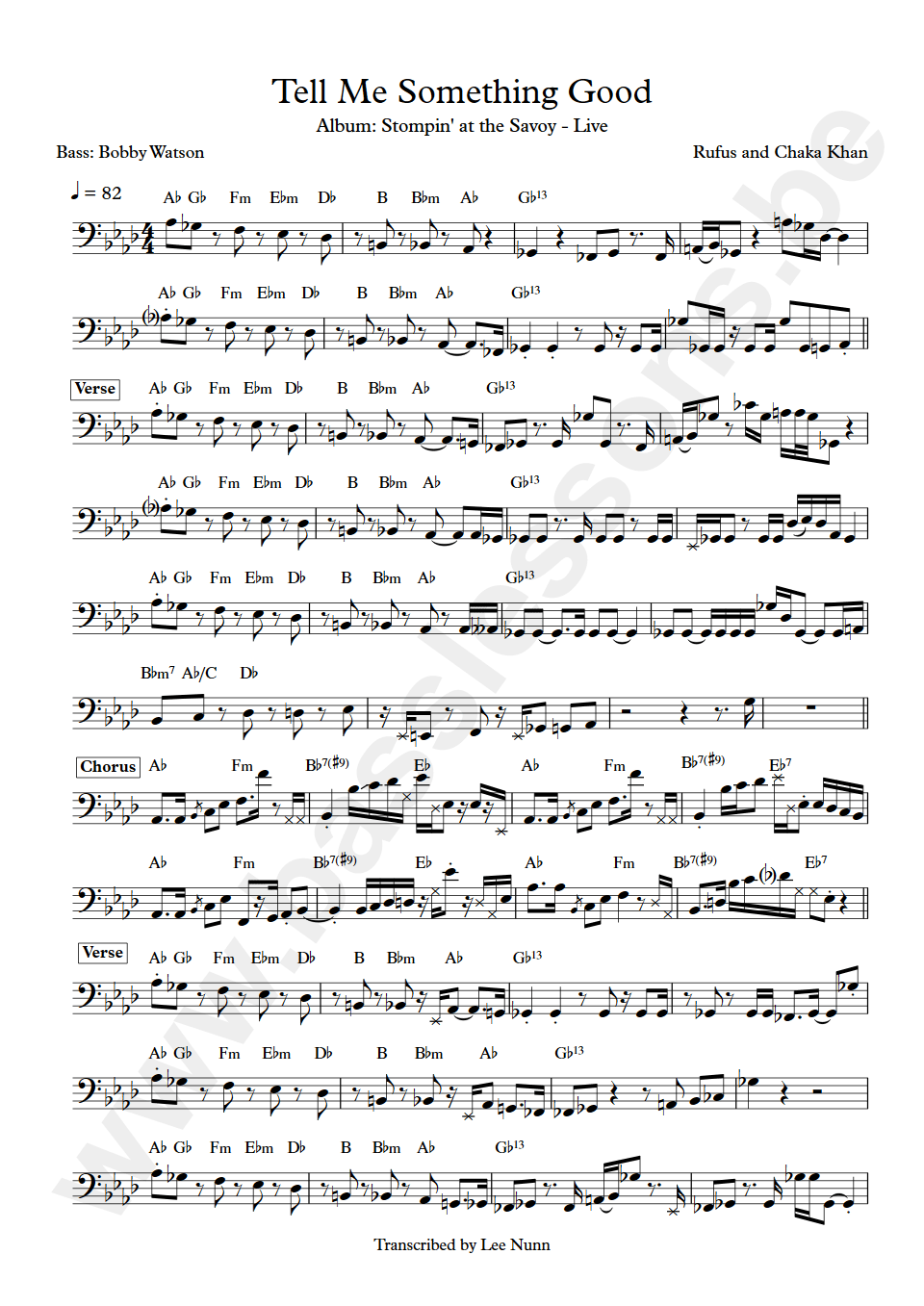 Rufus and Chaka Khan Tell Me Something Good Bobby Watson bass transcription
