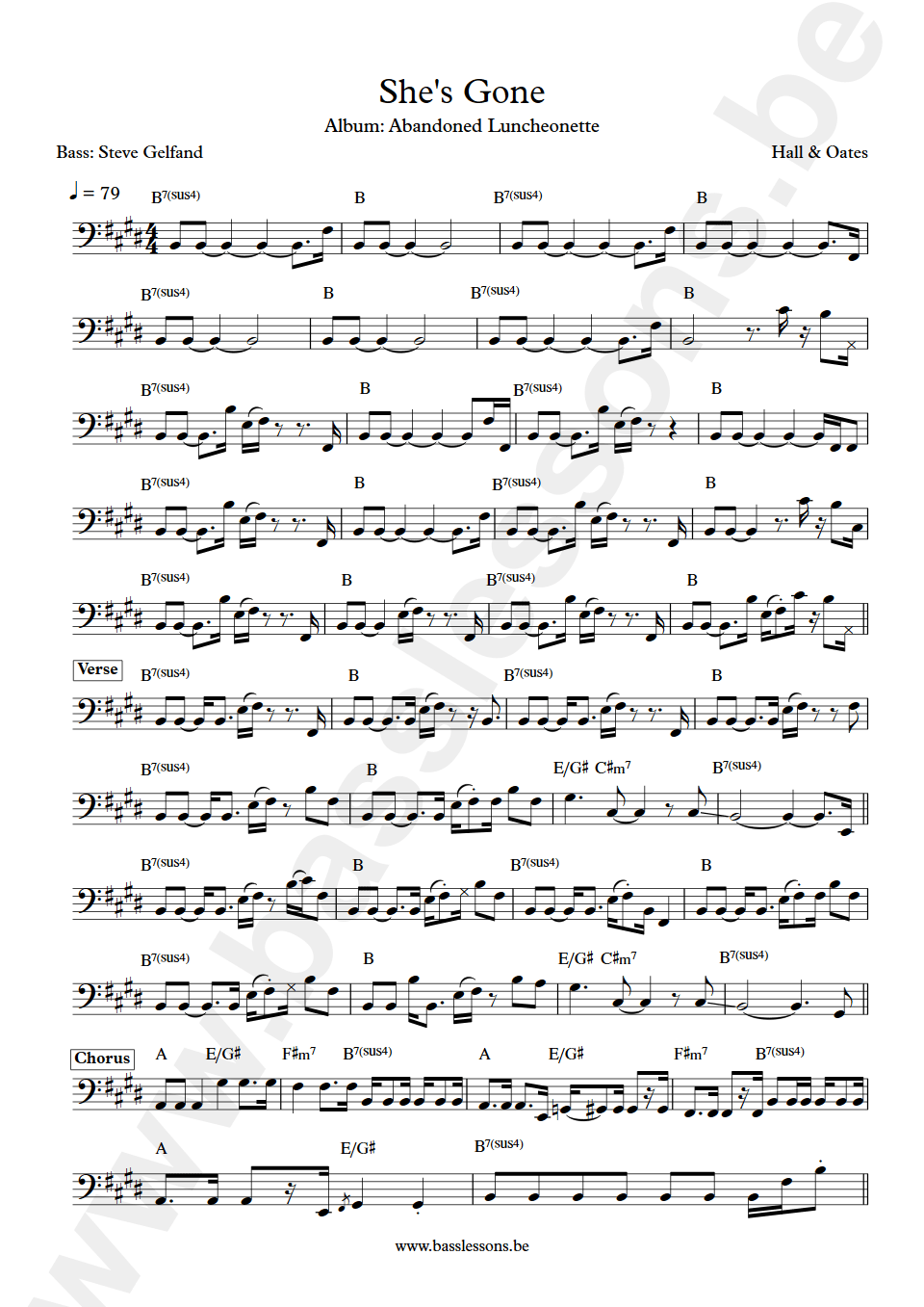 Hall & Oates Shes Gone Steve Gelfand bass transcription