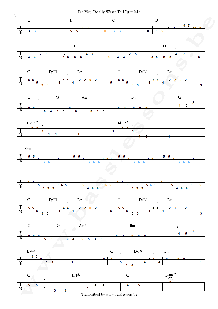 Culture Club Do you really want to hurt me bass tab part 2
