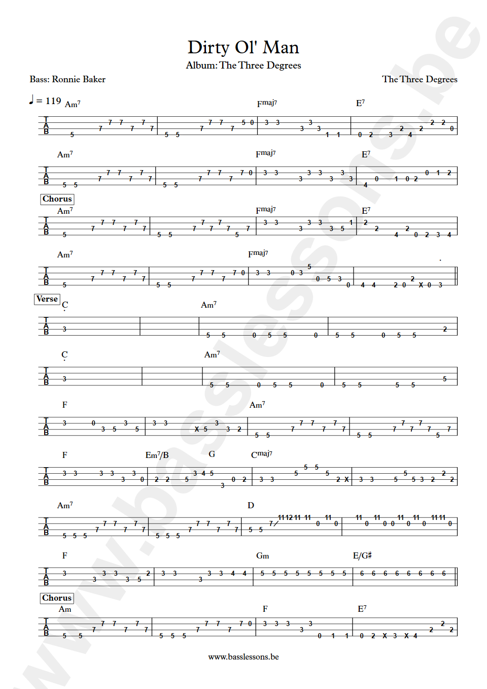 The Three Degrees Dirty Old Man Ronnie Baker bass tab