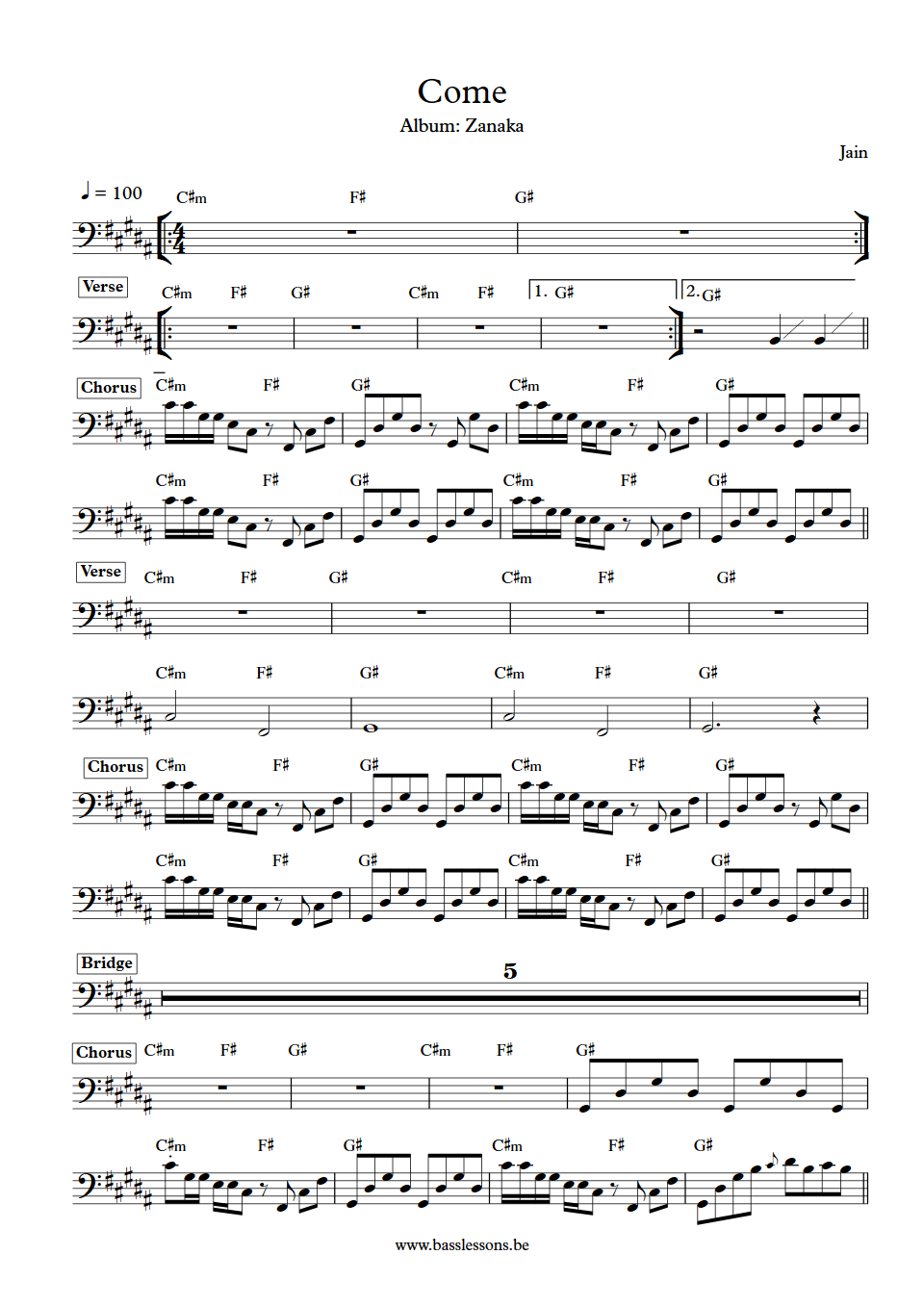 Jain come bass transcription