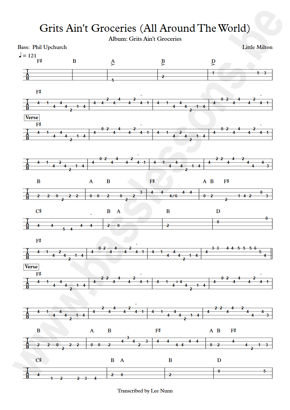 Little Milton Grits Aint Groceries Phil Upchurch bass tab