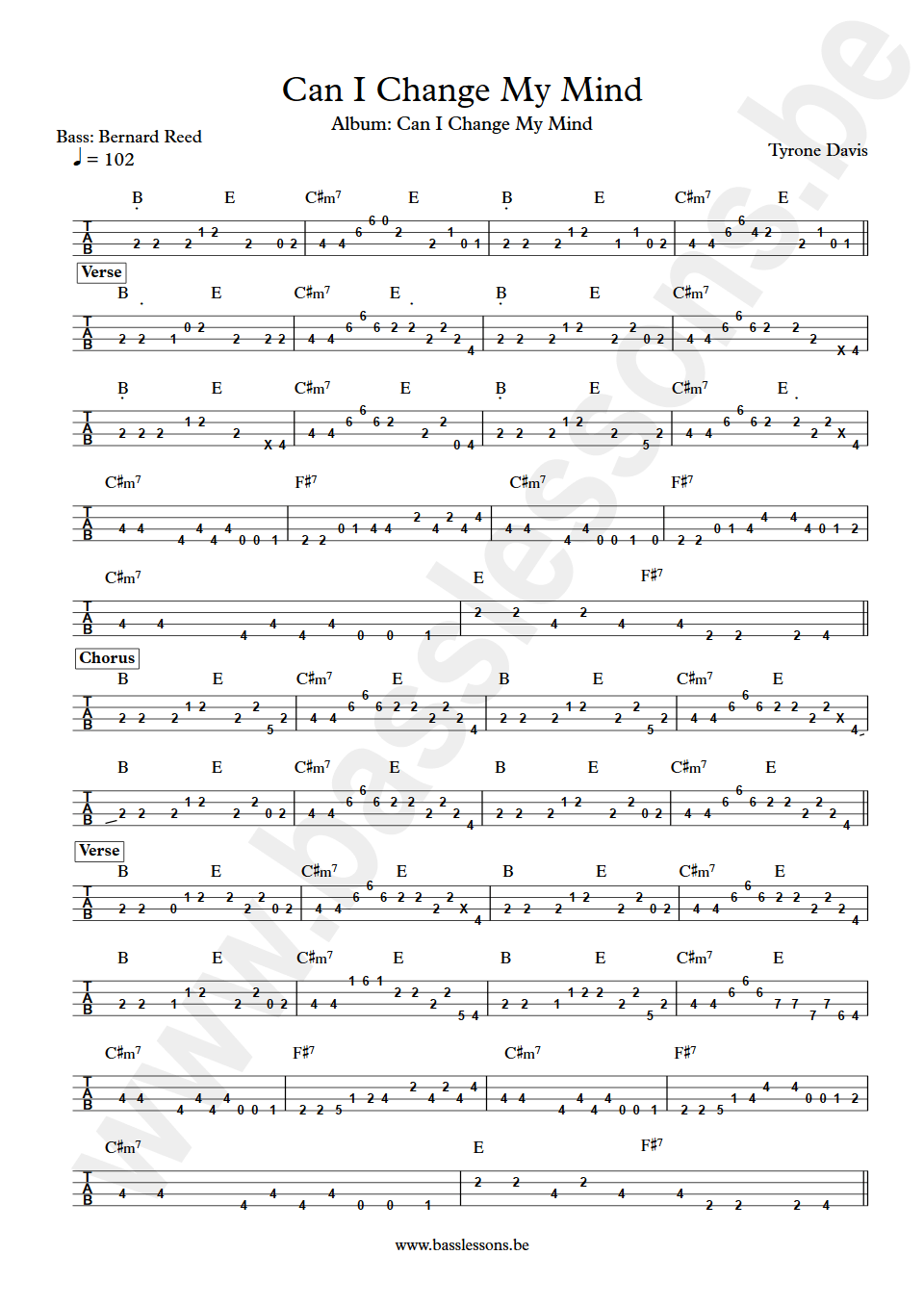 Tyrone Davis Can I Change My Mind  bass tab