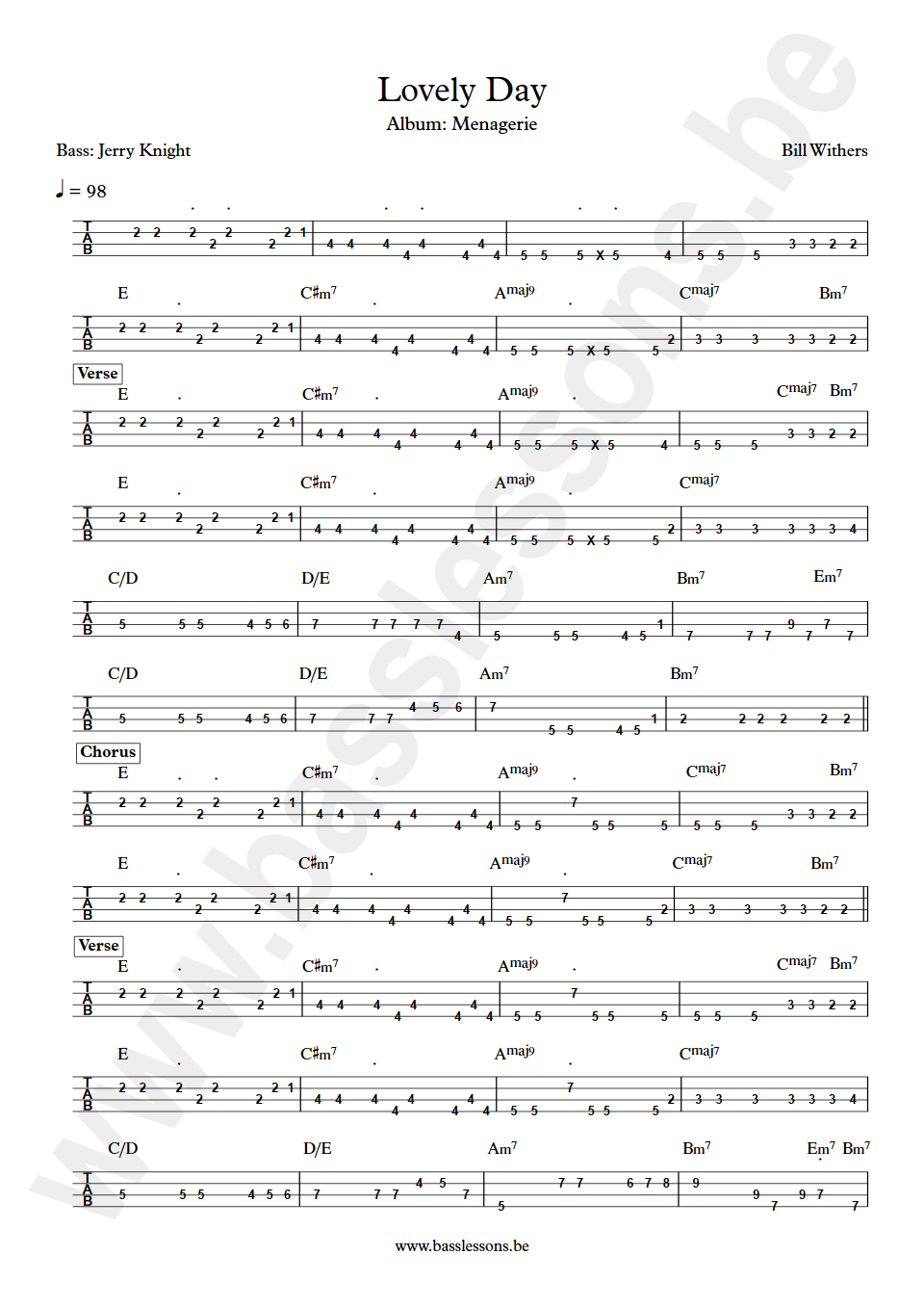 Bill Withers Lovely Day Jerry Knight bass tab