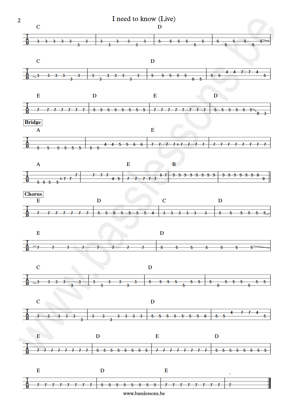 Tom Petty I need to know Howie Epstein bass tab part 2